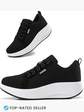 Womens Walking Sneakers Platform Shoes Rocker Bottom Comfortable Lightweight